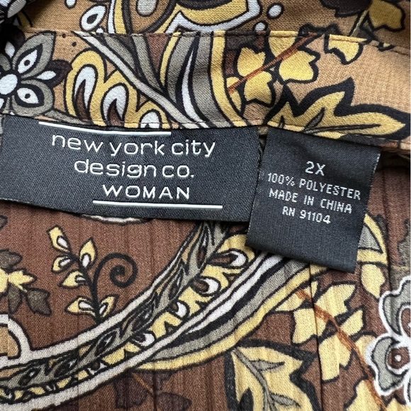 Vtg New York City Design Co Brown Floral Paisley Crinkle Retro Button Up Blouse - Picture 7 of 8